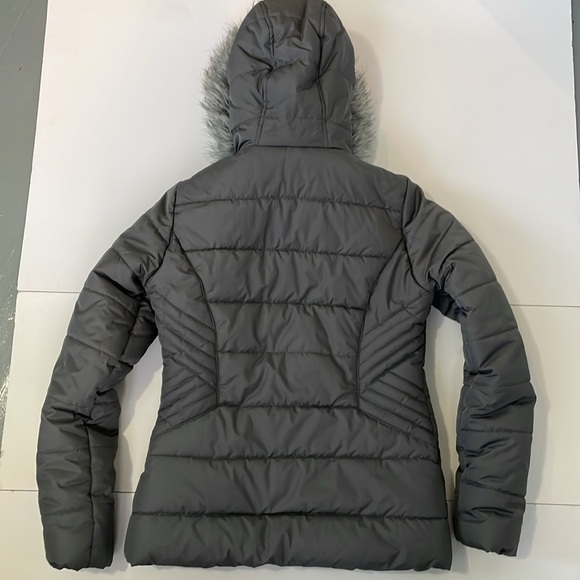 Grey Medium Winter Jacket Coat with Attached Cozy Hood Pink Interior - Picture 7 of 12